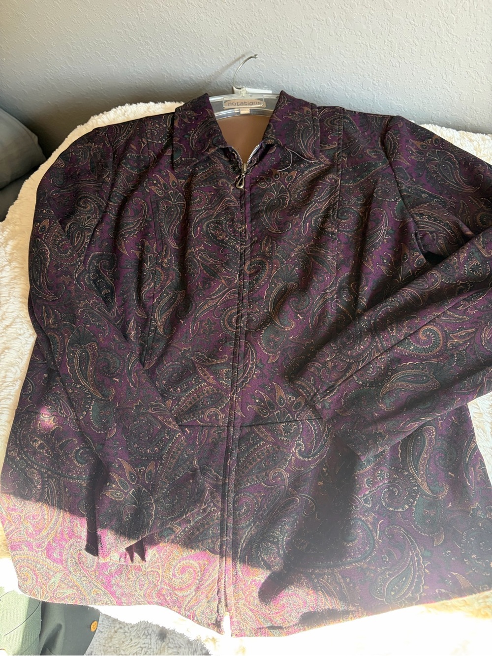 Notations Deep Purple Paisley Zip Jacket